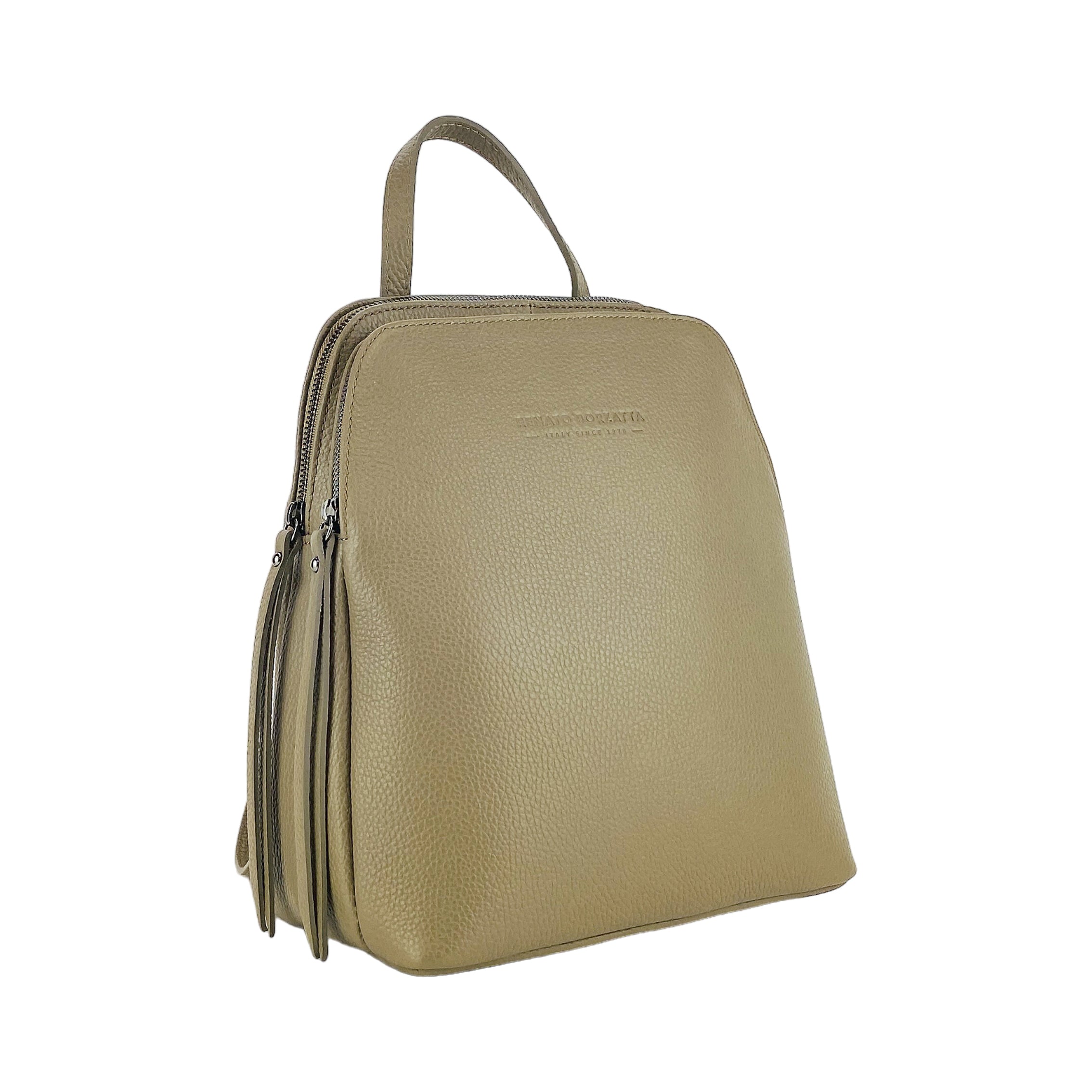 GLAM | RENATO BORZATTA Taupe Leder Rucksack mit zwei Fächern