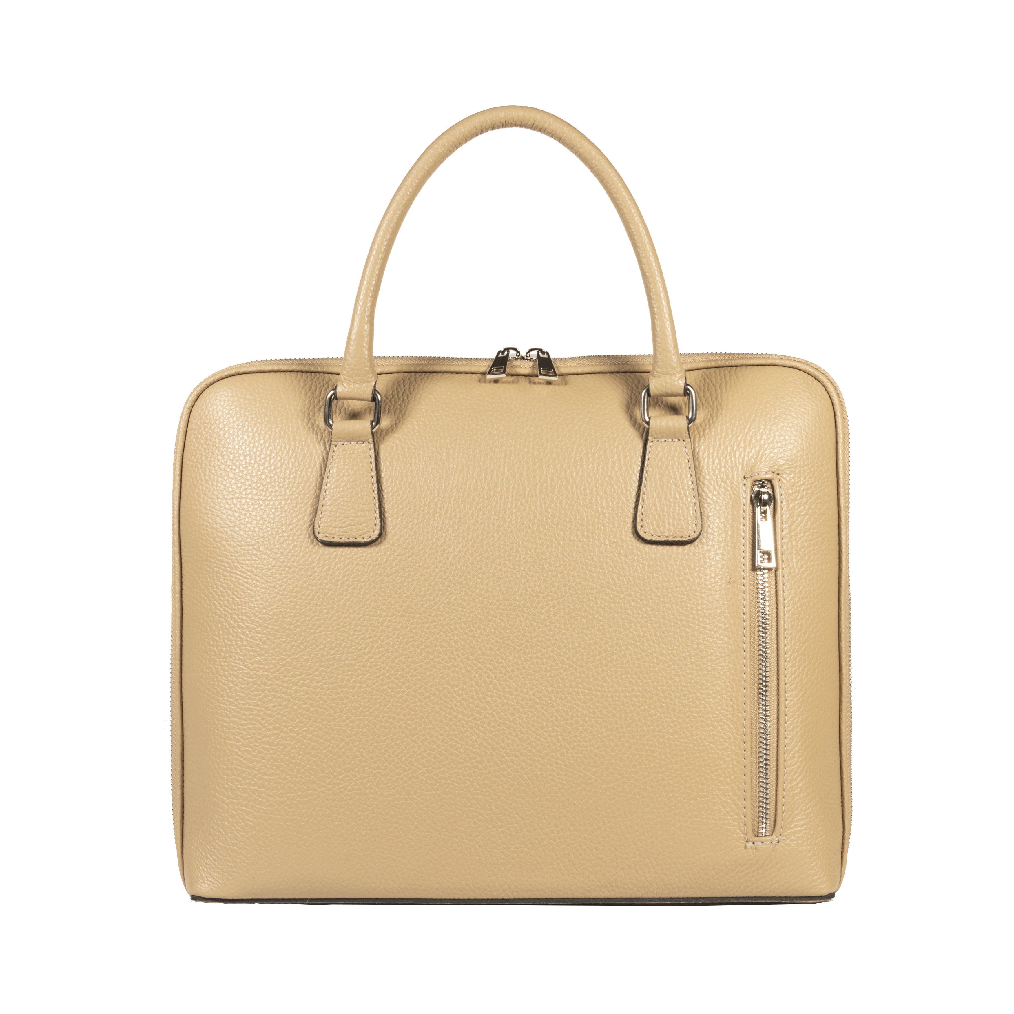 RB1019AQ | Cartella Business Unisex in Vera Pelle Made in Italy con tracolla removibile. Attacchi con moschettoni in metallo Nickel Lucido - Colore Taupe - Dimensioni: cm 37 x 29 x 6,5-2