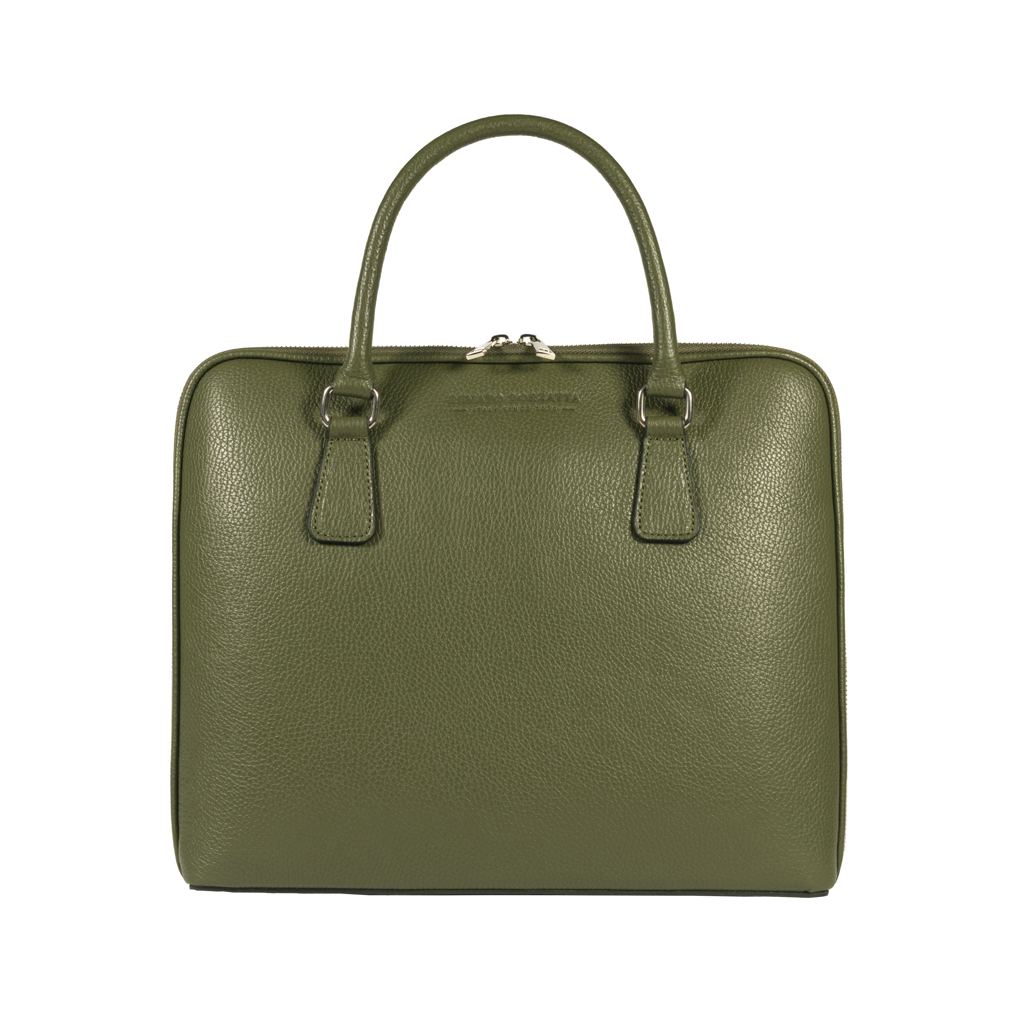 RB1019E | Cartella Business Unisex in Vera Pelle Made in Italy con tracolla removibile. Attacchi con moschettoni in metallo Nickel Lucido - Colore Verde - Dimensioni: cm 37 x 29 x 6,5-1