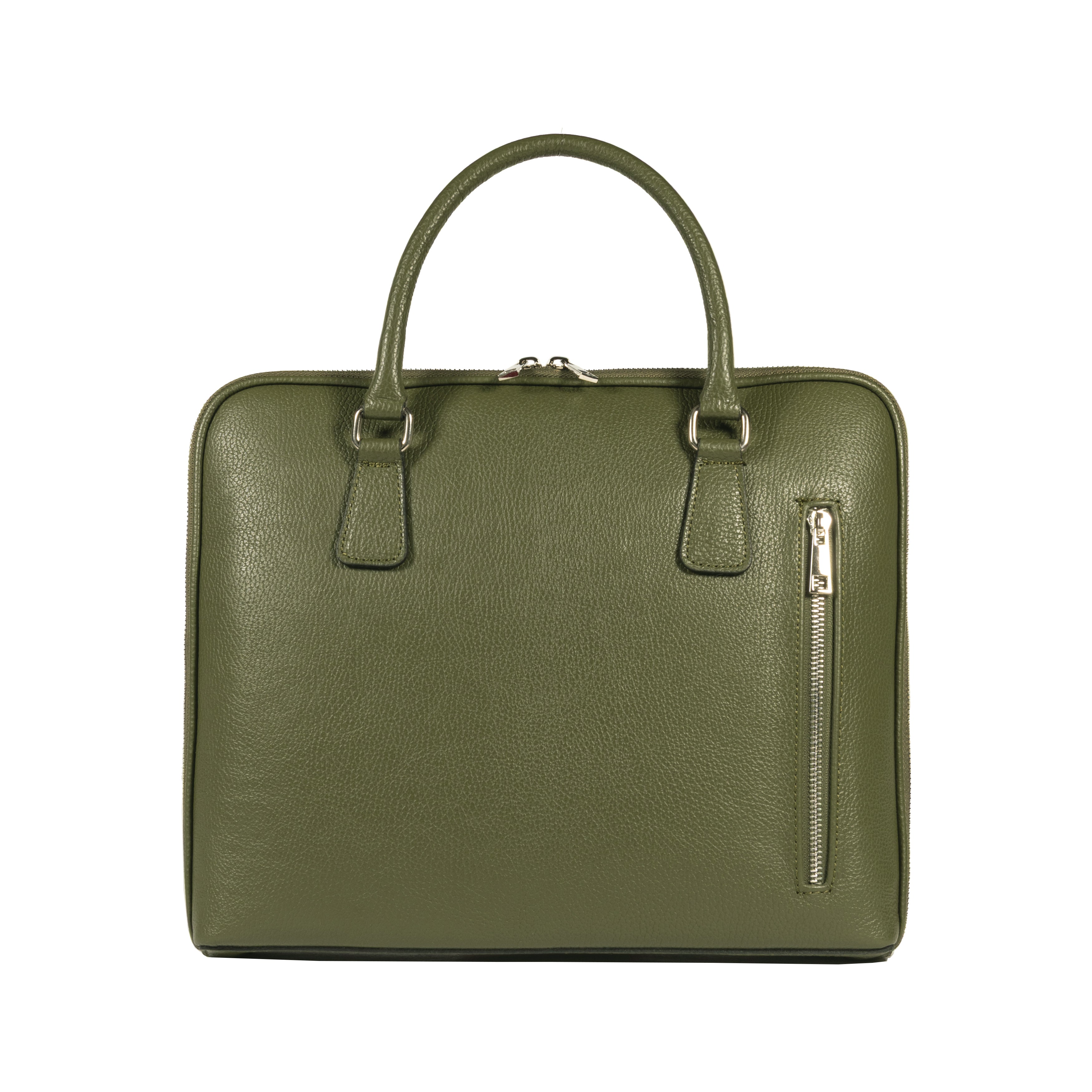 RB1019E | Cartella Business Unisex in Vera Pelle Made in Italy con tracolla removibile. Attacchi con moschettoni in metallo Nickel Lucido - Colore Verde - Dimensioni: cm 37 x 29 x 6,5-2