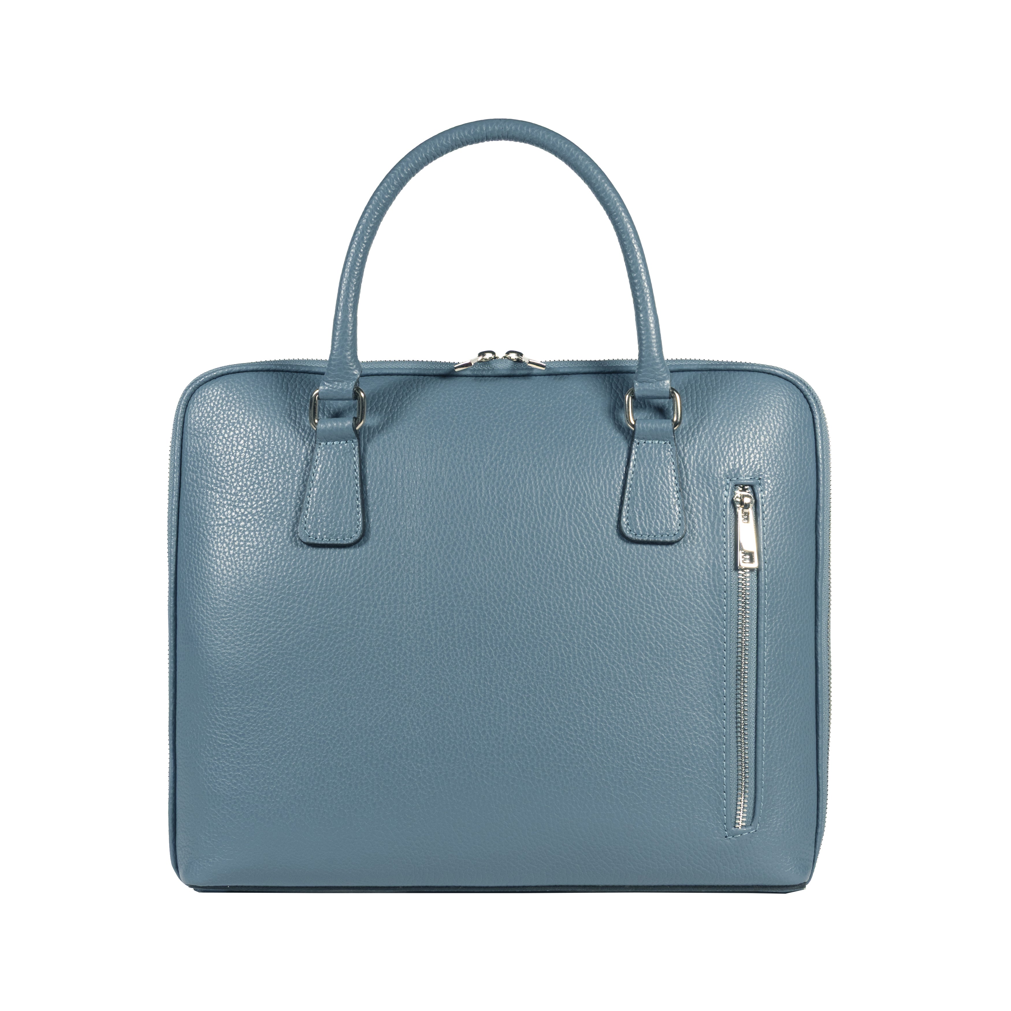 RB1019P | Cartella Business Unisex in Vera Pelle Made in Italy con tracolla removibile. Attacchi con moschettoni in metallo Nickel Lucido - Colore Avio - Dimensioni: cm 37 x 29 x 6,5-2
