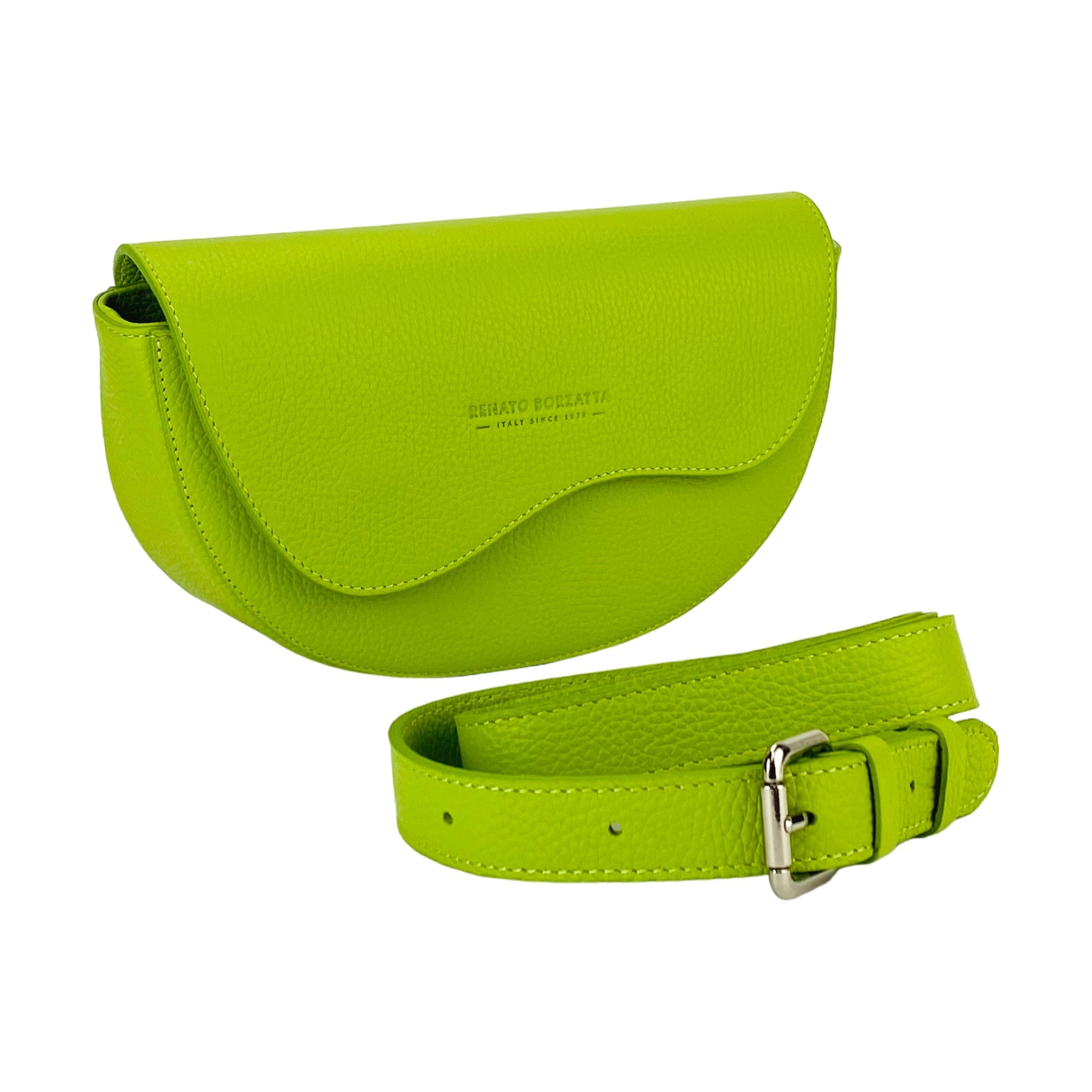 GLAM | RENATO BORZATTA Lime Green Leather Rounded Crossbody Bag