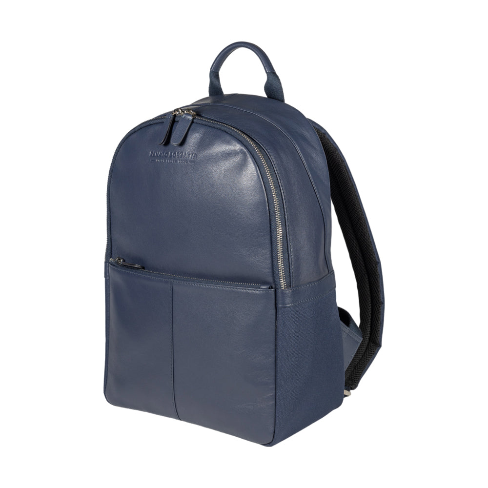 GLAM | RENATO BORZATTA Blauer Rucksack aus Nylon und Leder für Laptops