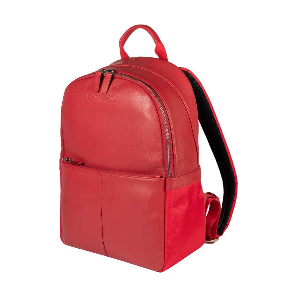 GLAM | RENATO BORZATTA Roter Laptop-Rucksack aus Nylon und Leder